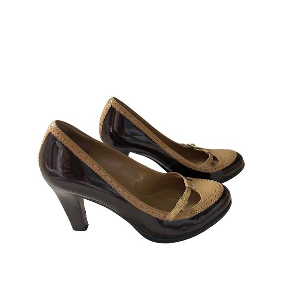 Lauren Ralph Lauren Shoes - Lauren Ralph Lauren Patent Leather Heels Sz 6.5 Brown Tan Mary Jane Color Block
